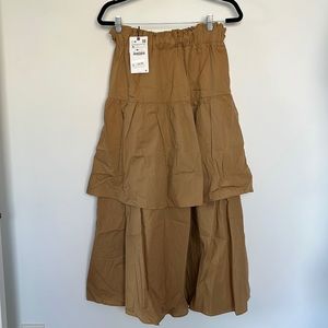 NEW W TAGS Tan Tiered Midi Skirt with Elastic Waist size small